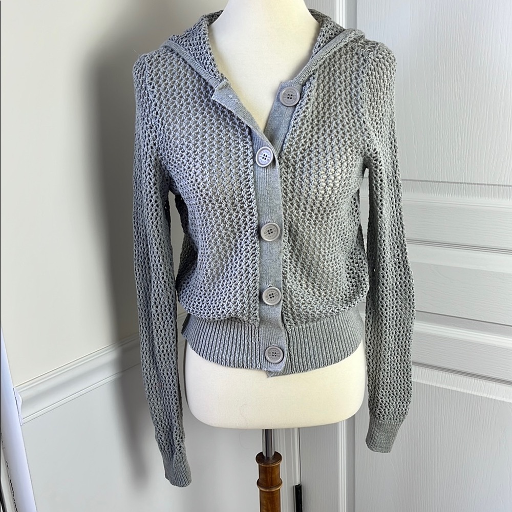 Stamp 10 Women's Gray Button-Up Hooded Sweater